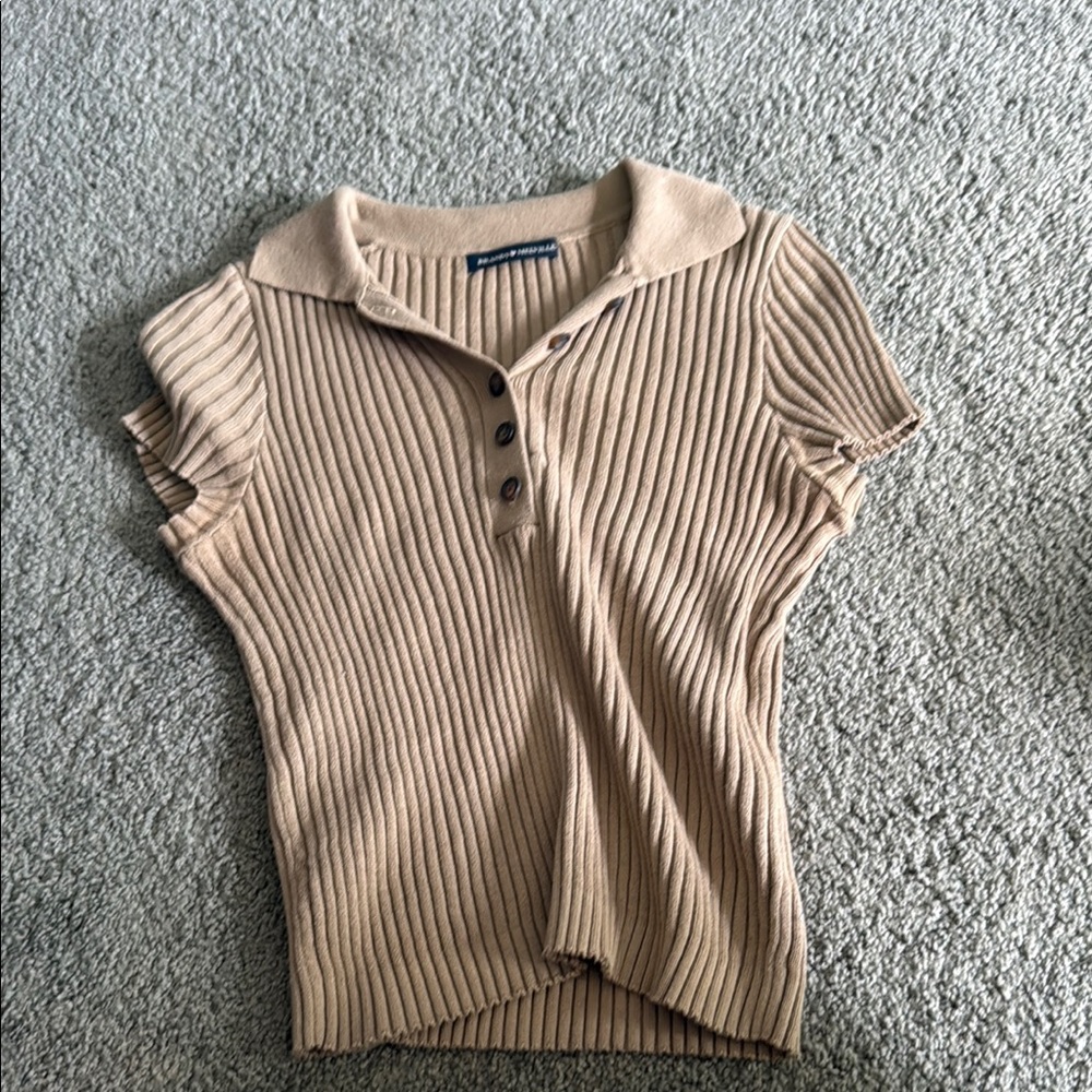 Ribbed Tan Polo Top